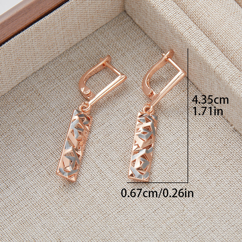 Elegant Rectangular Two-tone Hollow Stud Earrings