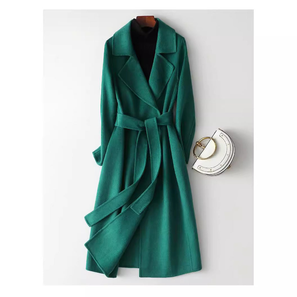Mid-length Below The Knee Slim Fit Lace-up Woolen Coat High-end Woolen Coat