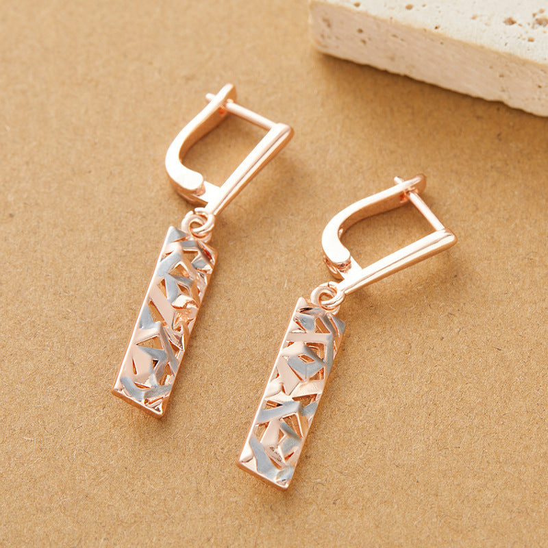 Elegant Rectangular Two-tone Hollow Stud Earrings