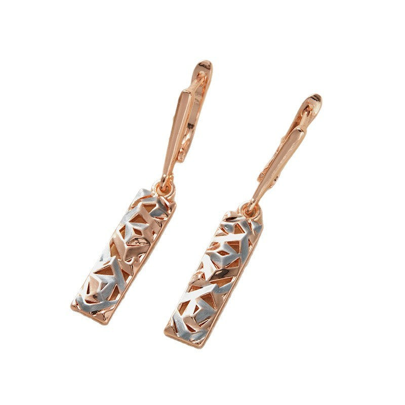 Elegant Rectangular Two-tone Hollow Stud Earrings