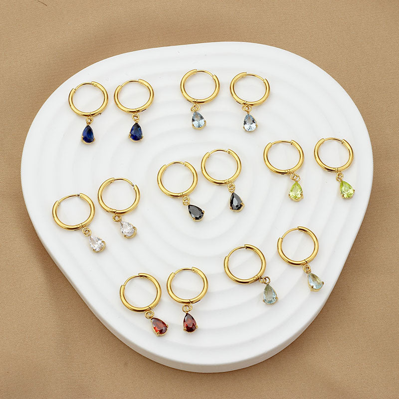 Drop-shaped Zircon Earrings Women's Stainless Steel Light Luxury High Sense