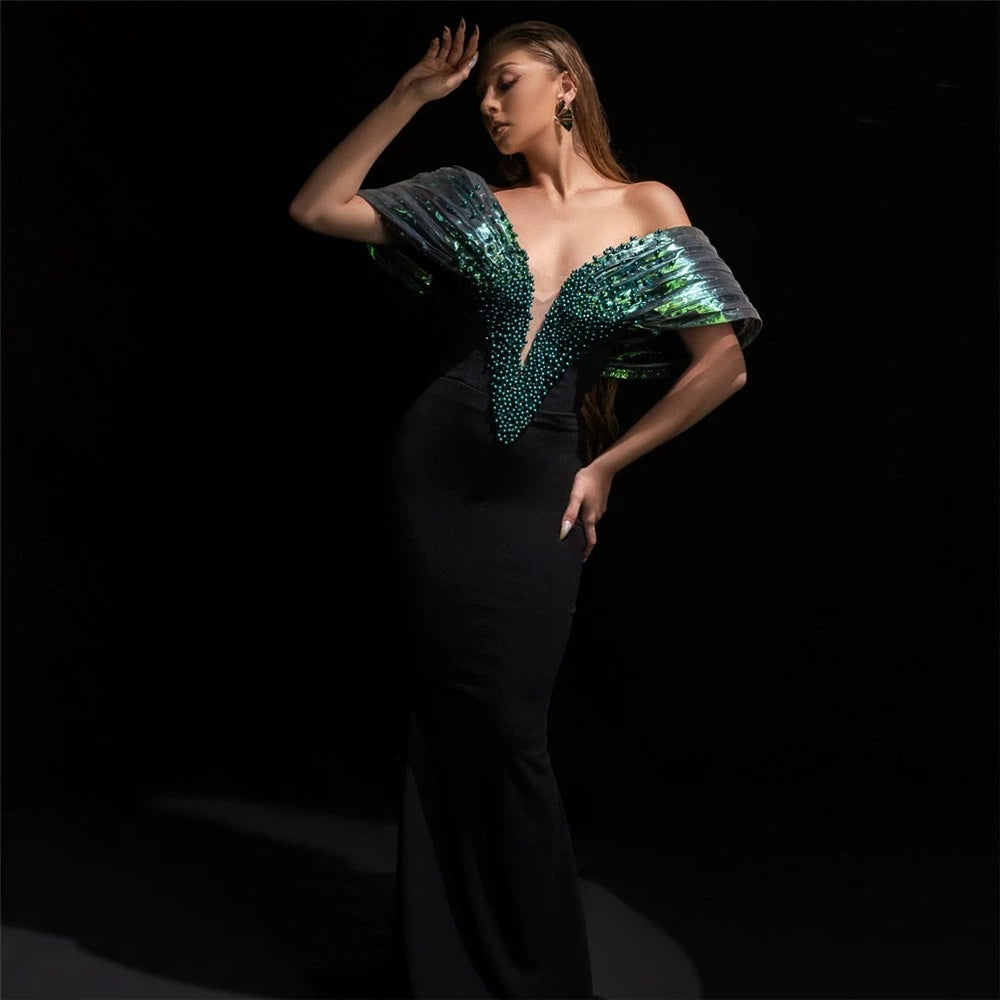 Summer New Bandage Elegant Socialite Beaded Waist Slimming Long Dress