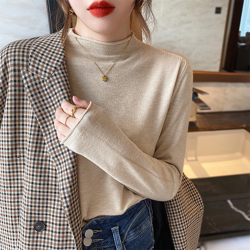 Spring And Autumn New Thin Mock Neck Sweater Women