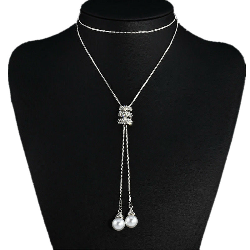 Female Accessories Pearl Necklace Twin High Sense