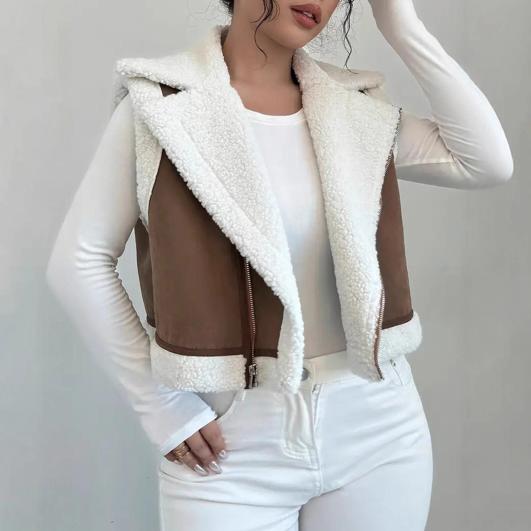 Western Style Light Fur Integrated Lamb Wool Vest