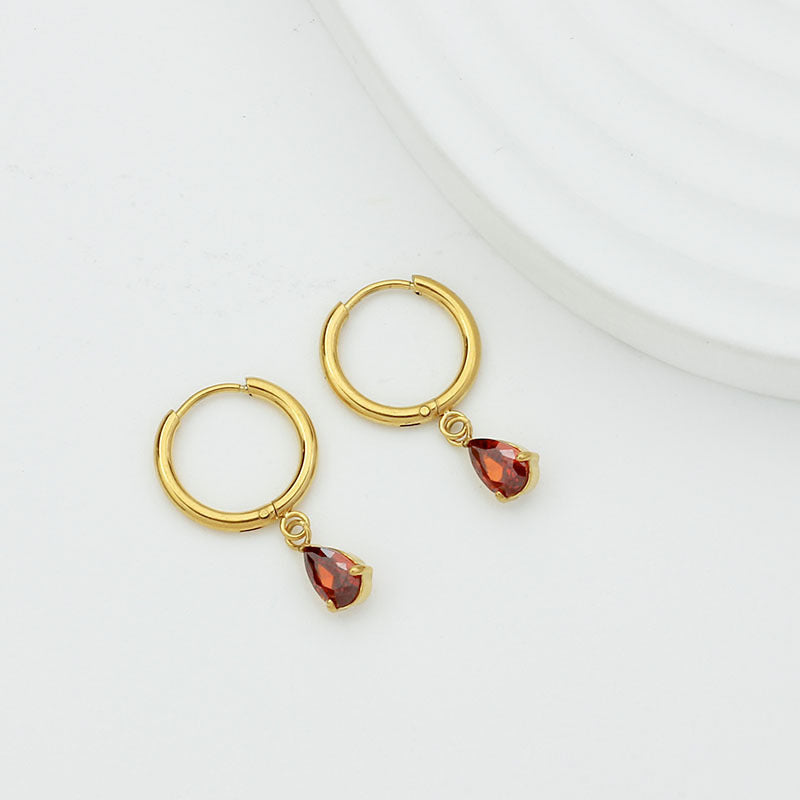 Drop-shaped Zircon Earrings Women's Stainless Steel Light Luxury High Sense