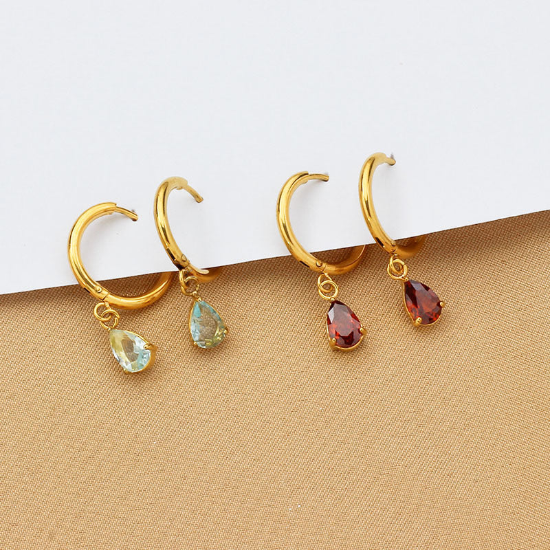 Drop-shaped Zircon Earrings Women's Stainless Steel Light Luxury High Sense