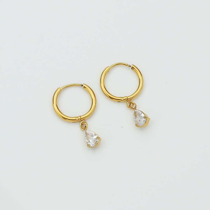 Drop-shaped Zircon Earrings Women's Stainless Steel Light Luxury High Sense